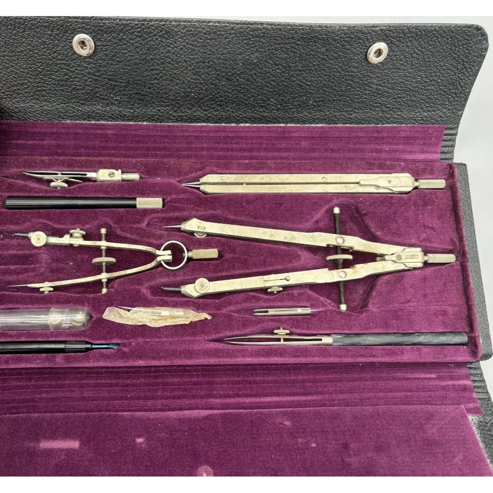 Vintage Unitech 123 MR Drafting Tool‎ Set In Black Case Made in Germany
